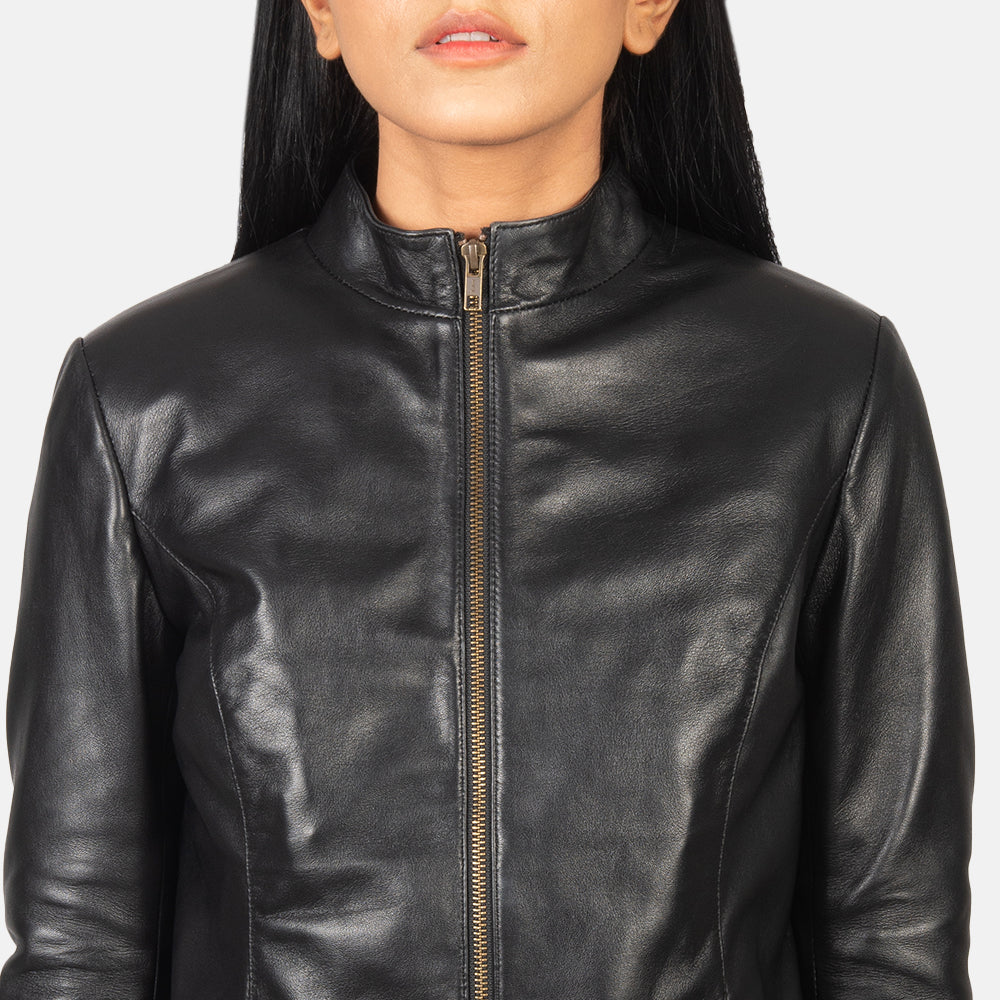 Women's Rumella Black Leather Biker Jacket
