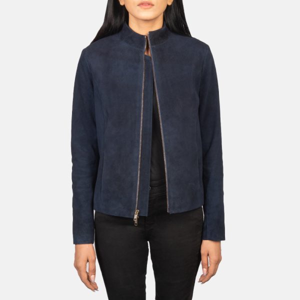 Women's Rumella Blue Leather Biker Jacket