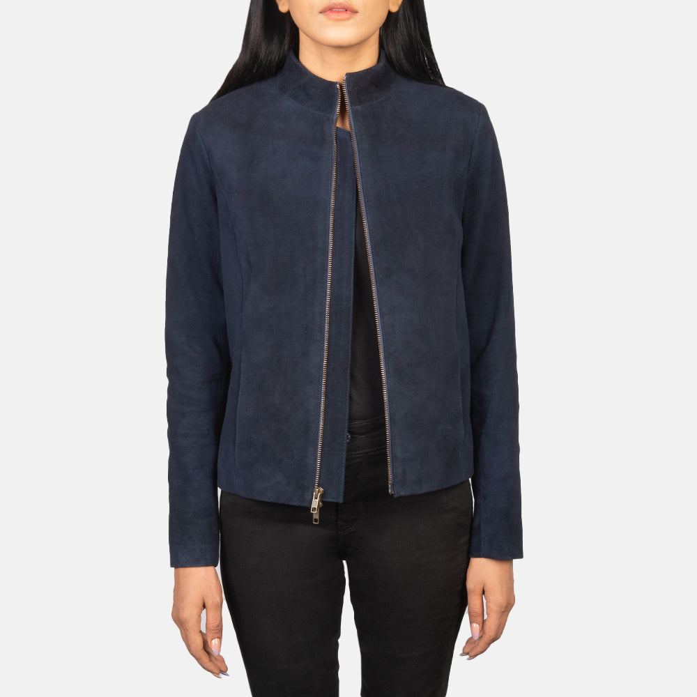 Women's Rumella Blue Leather Biker Jacket