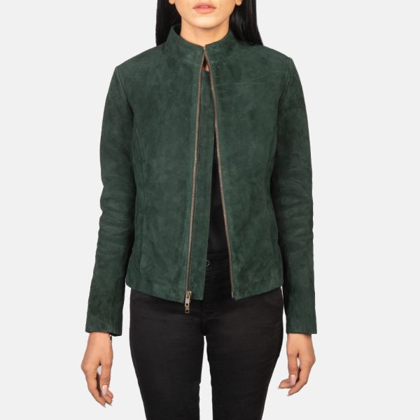 Women's Rumella Green Leather Biker Jacket