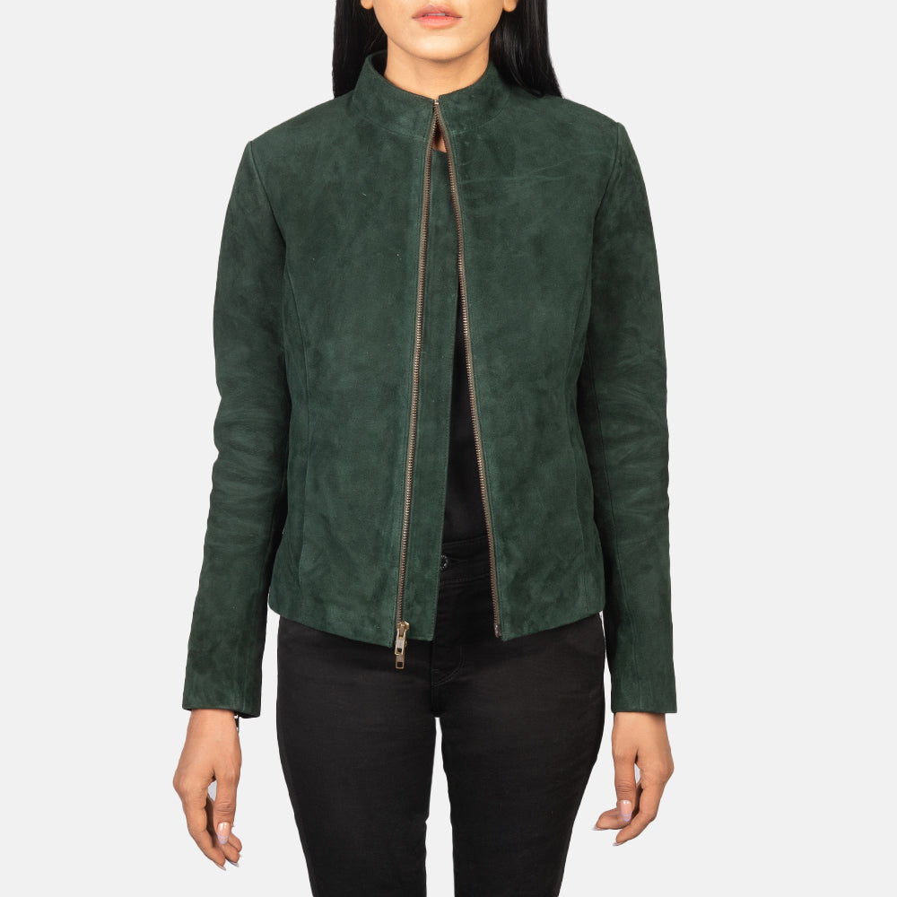Women's Rumella Green Leather Biker Jacket