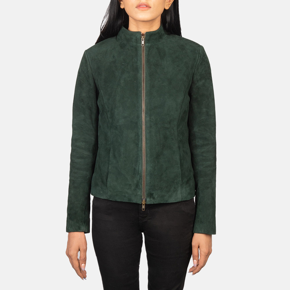 Women's Rumella Green Leather Biker Jacket