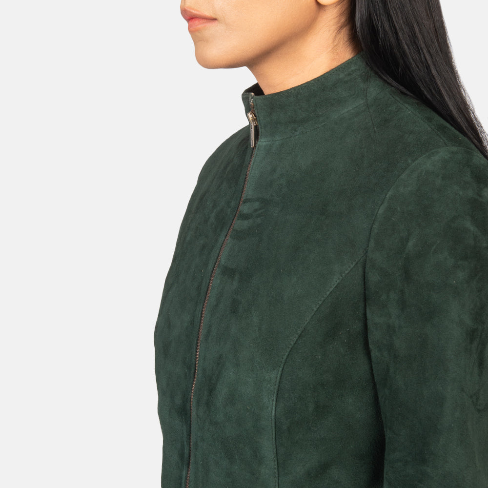 Women's Rumella Green Leather Biker Jacket