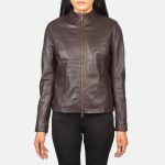 Women's Rumella Maroon Leather Biker Jacket
