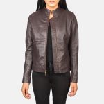Women's Rumella Maroon Leather Biker Jacket