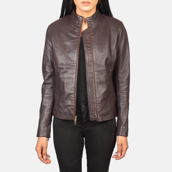 Women's Rumella Maroon Leather Biker Jacket