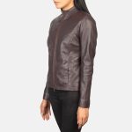 Women's Rumella Maroon Leather Biker Jacket