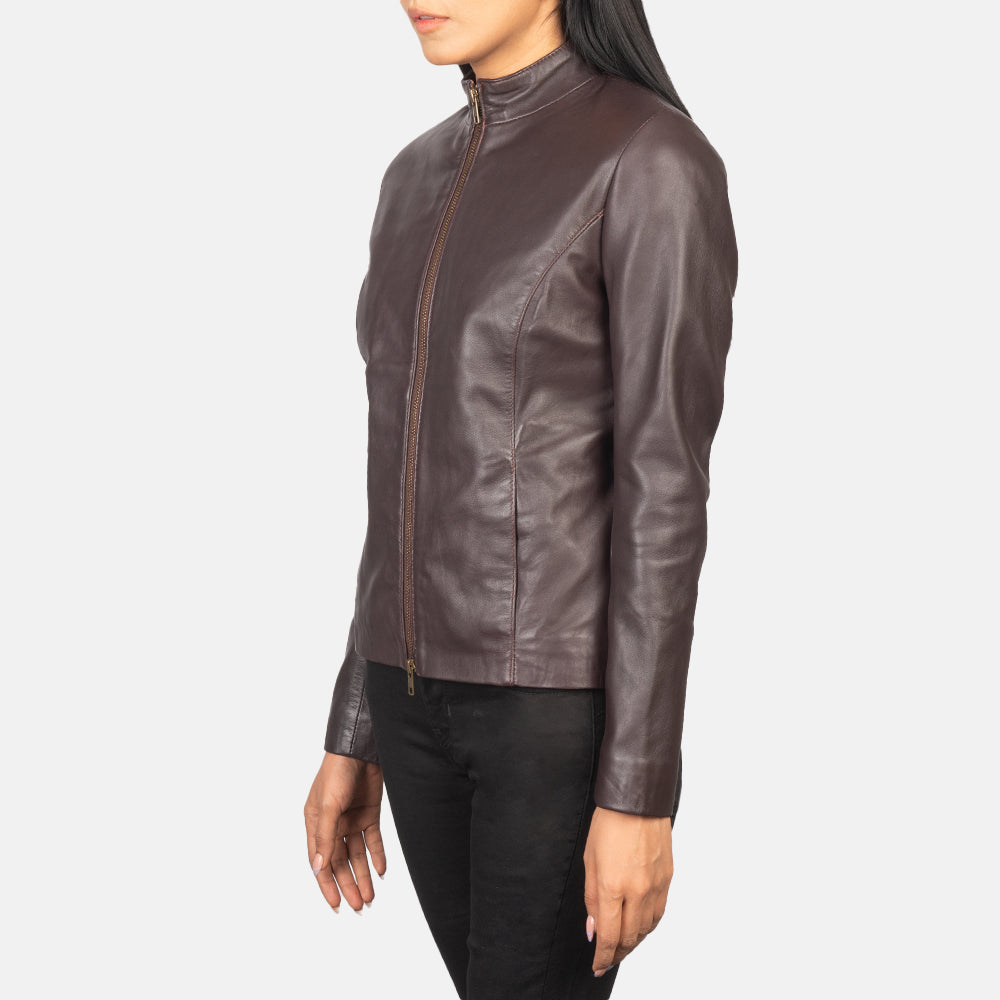 Women's Rumella Maroon Leather Biker Jacket