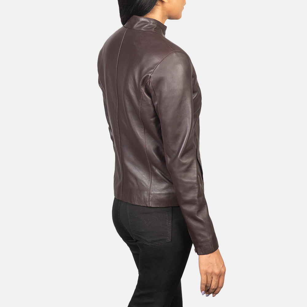 Women's Rumella Maroon Leather Biker Jacket