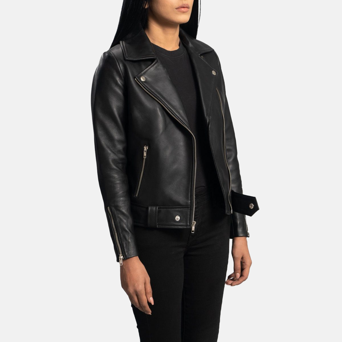 Women's Rumy Black Leather Biker Jacket