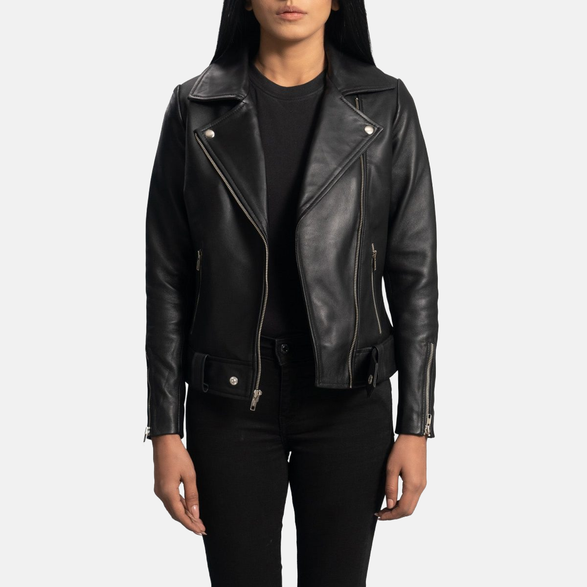 Women's Rumy Black Leather Biker Jacket