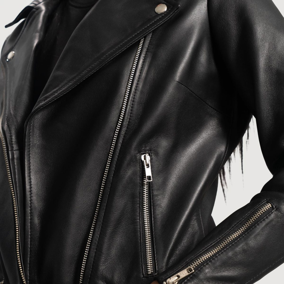 Women's Rumy Black Leather Biker Jacket