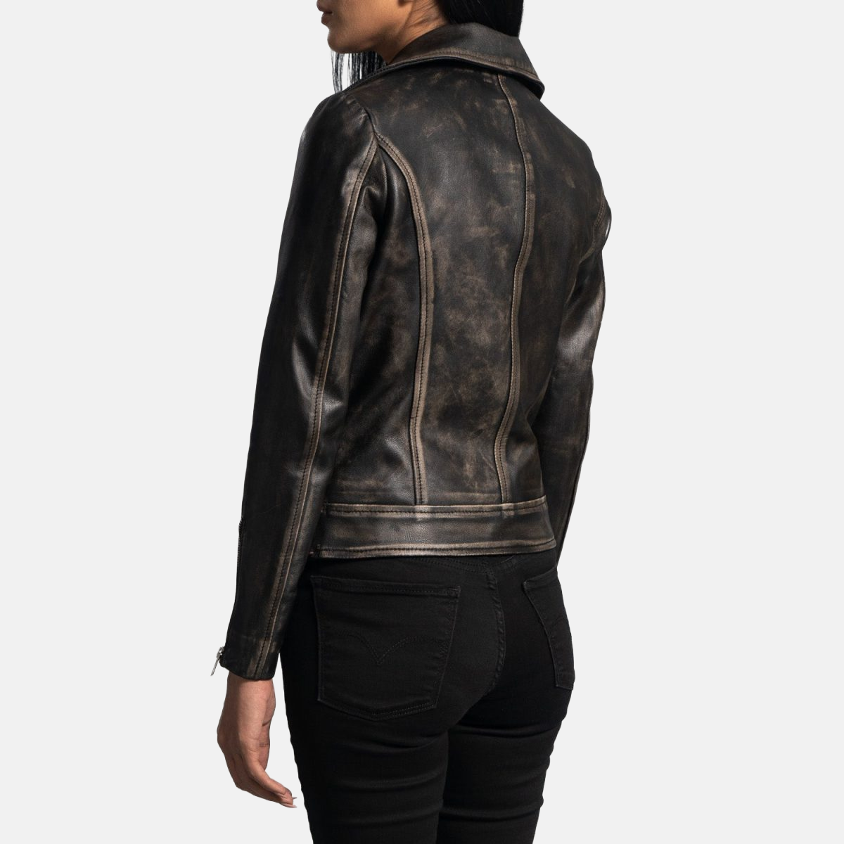 Women's Rumy Distressed Brown Leather Biker Jacket