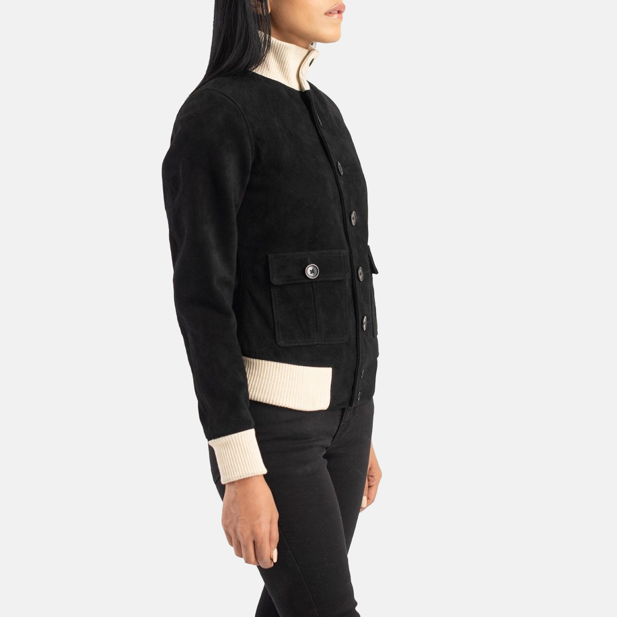 Women's Sasha A1 Black Suede Leather Bomber Jacket