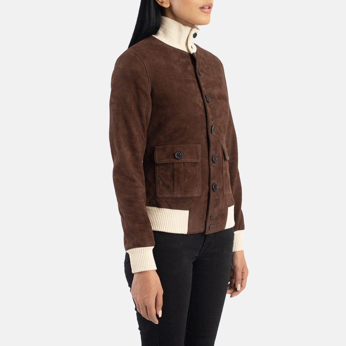 Women's Sasha A1 Mocha Suede Leather Bomber Jacket