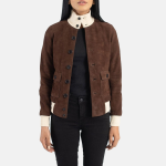 Women's Sasha A1 Mocha Suede Leather Bomber Jacket