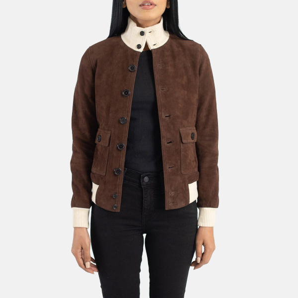 Women's Sasha A1 Mocha Suede Leather Bomber Jacket