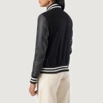 Women's Savant Black Hybrid Varsity Bomber Jacket