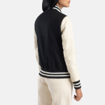 Women's Savant Black & White Hybrid Varsity Bomber Jacket