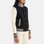 Women's Savant Black & White Hybrid Varsity Bomber Jacket