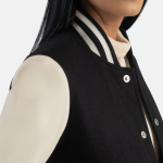 Women's Savant Black & White Hybrid Varsity Bomber Jacket