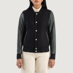 Women's Savant Green Hybrid Varsity Bomber Jacket