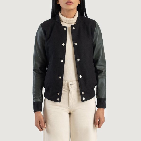 Women's Savant Green Hybrid Varsity Bomber Jacket