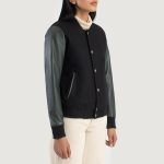 Women's Savant Green Hybrid Varsity Bomber Jacket