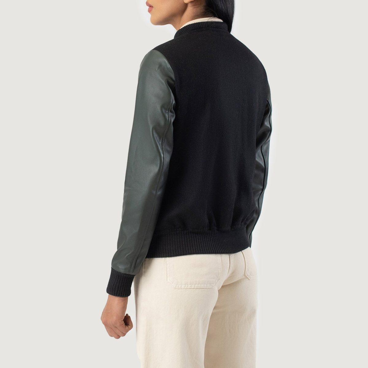 Women's Savant Green Hybrid Varsity Bomber Jacket