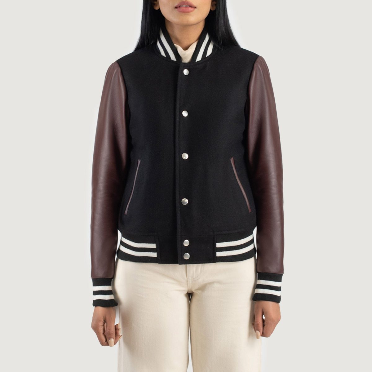 Women's Savant Maroon Hybrid Varsity Bomber Jacket