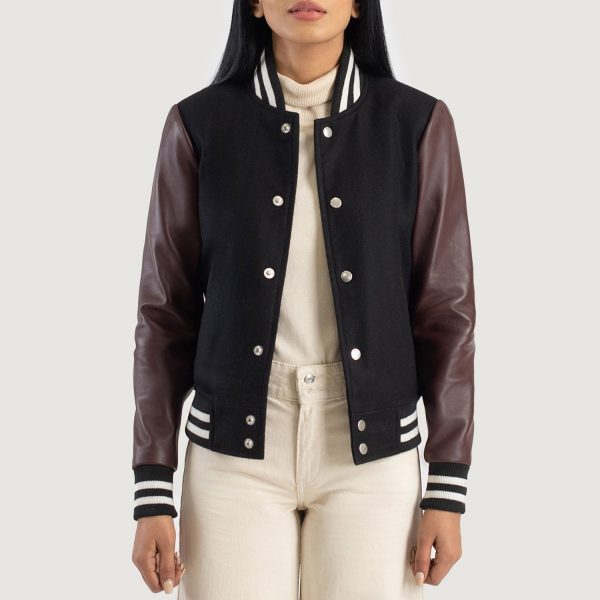 Women's Savant Maroon Hybrid Varsity Bomber Jacket