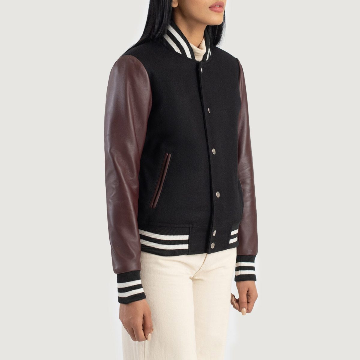 Women's Savant Maroon Hybrid Varsity Bomber Jacket