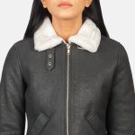 Women's B-3 Black & White Leather Bomber Jacket