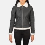 Women's B-3 Black & White Leather Bomber Jacket