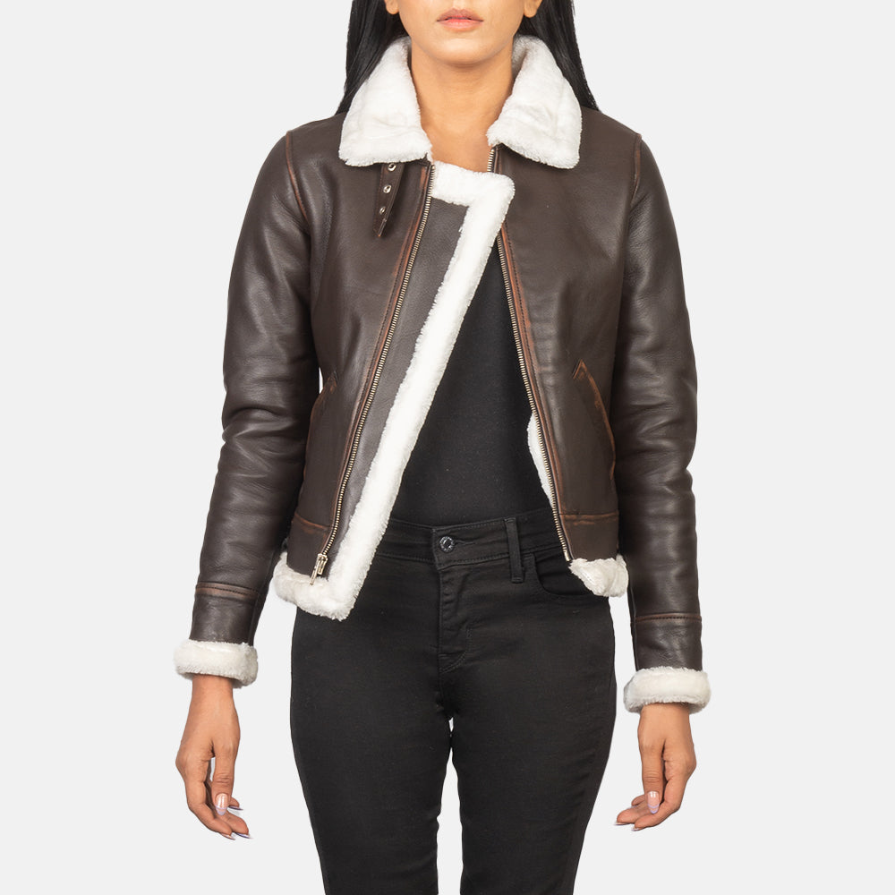 Women's B-3 Brown Leather Bomber Jacket