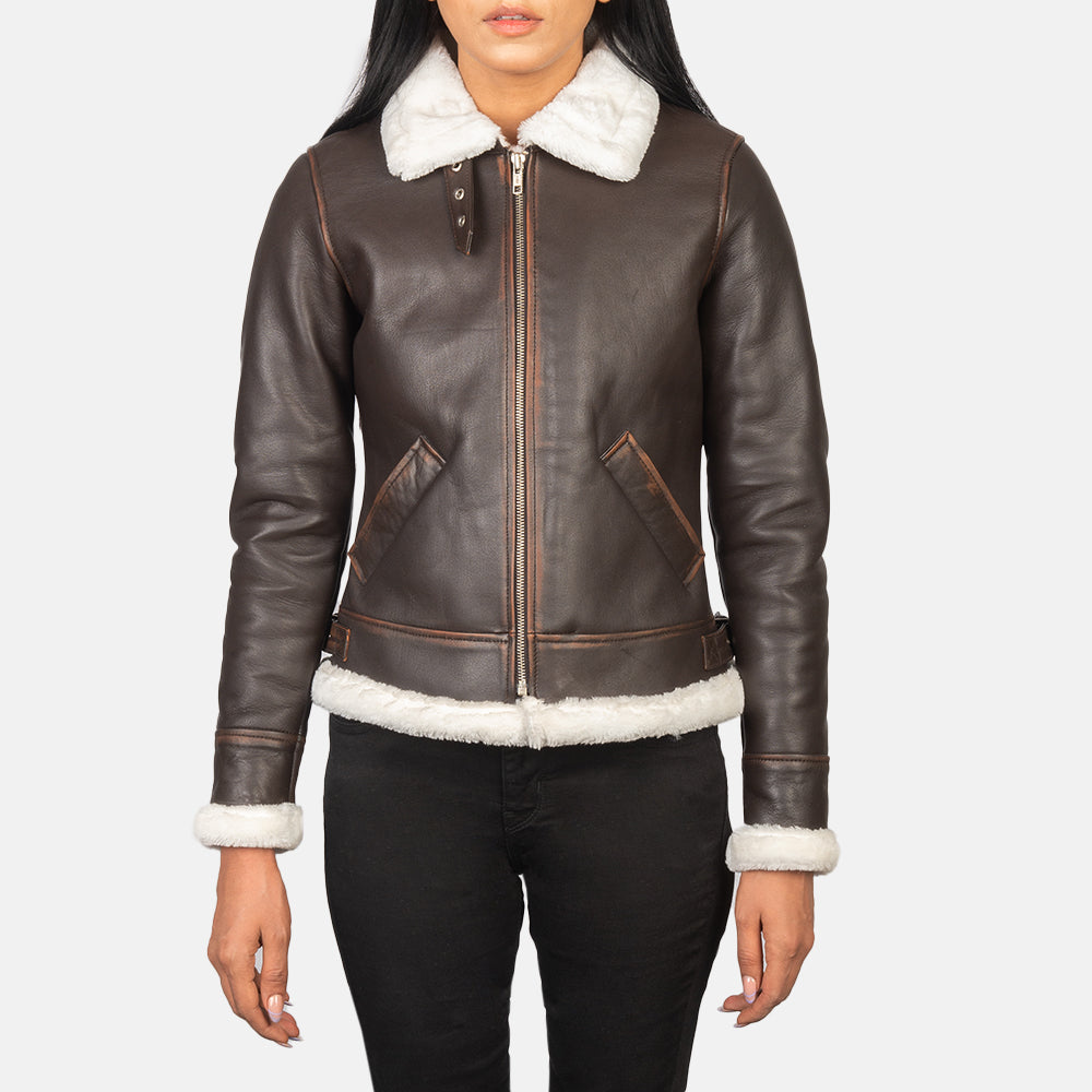 Women's B-3 Brown Leather Bomber Jacket