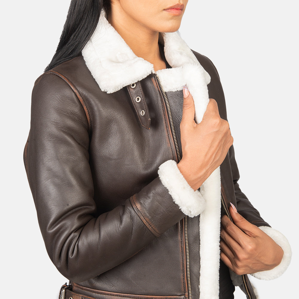 Women's B-3 Brown Leather Bomber Jacket