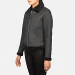 Women's B-3 Distressed Black Leather Bomber Jacket