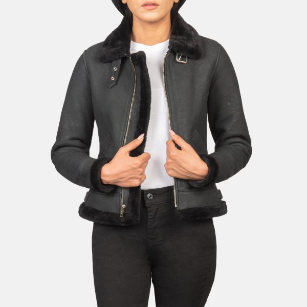 Women's B-3 Distressed Black Leather Bomber Jacket