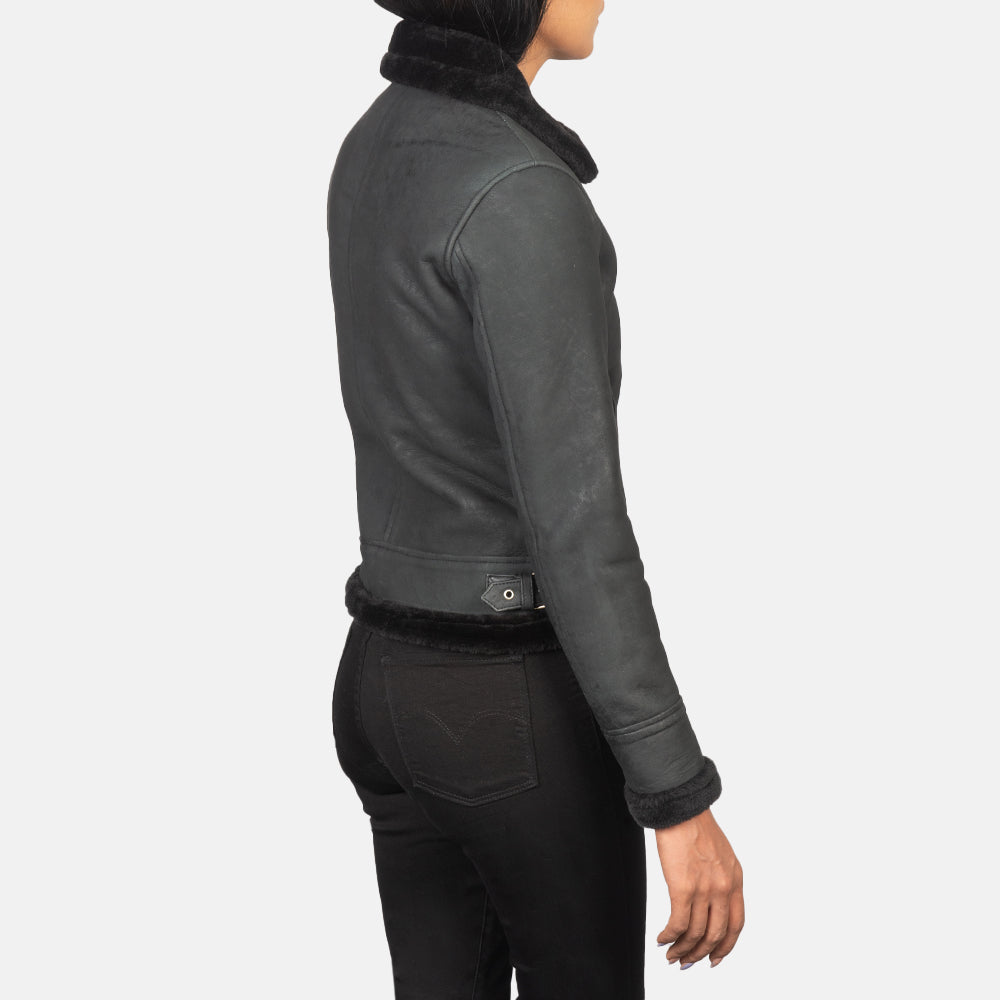 Women's B-3 Distressed Black Leather Bomber Jacket