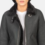 Women's B-3 Distressed Black Leather Bomber Jacket