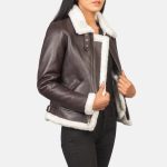 Women's B-3 Maroon Leather Bomber Jacket