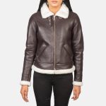 Women's B-3 Maroon Leather Bomber Jacket