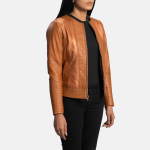 Women's Sleeky Clean Tan Brown Leather Biker Jacket