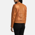 Women's Sleeky Clean Tan Brown Leather Biker Jacket
