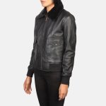Women's Stella G-1 Black Leather Bomber Jacket