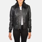 Women's Stella G-1 Black Leather Bomber Jacket