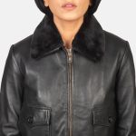 Women's Stella G-1 Black Leather Bomber Jacket