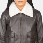 Women's Stella G-1 Fur Collar Brown Leather Bomber Jacket
