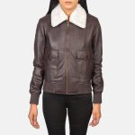 Women's Stella G-1 Fur Collar Maroon Leather Bomber Jacket
